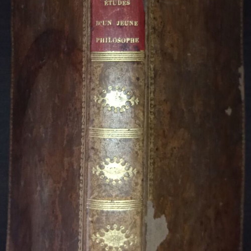 Old French book philosophy Christianity used, leather-bound