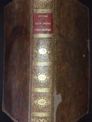 Old French book philosophy Christianity used, leather-bound