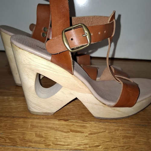 Women's wooden platforms used No 40, brown leather