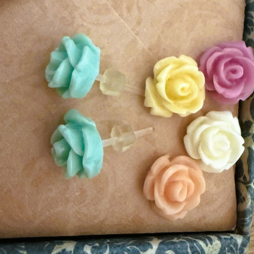 Handmade small rose earrings in pastel shades new