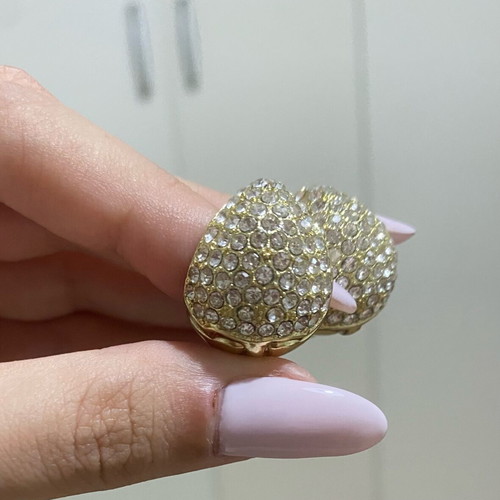 Gold Pavé Crystal Chunky Huggie Hoop Earrings like new