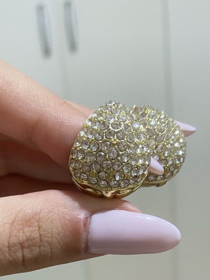 Gold Pavé Crystal Chunky Huggie Hoop Earrings like new