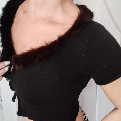 Vintage short-sleeve cropped knit top Denny Rose like new, black and brown, size S