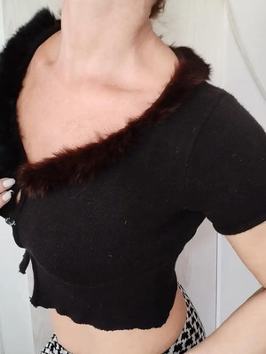 Vintage short-sleeve cropped knit top Denny Rose like new, black and brown, size S