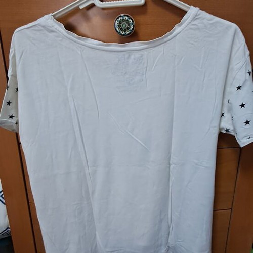 Staff women's white T-shirt size S, short front, longer back