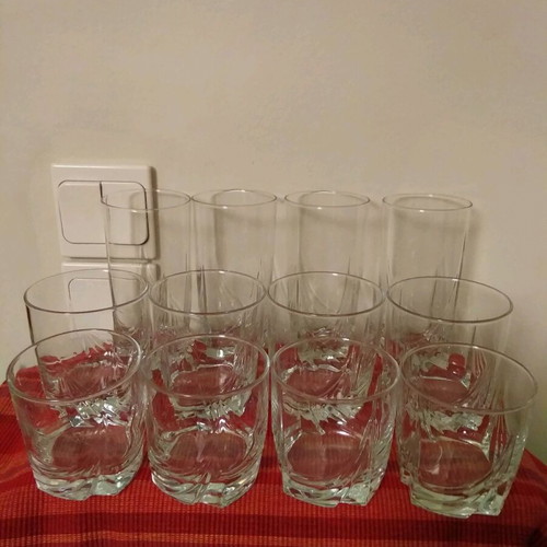 Glass set of 12 used embossed design glasses