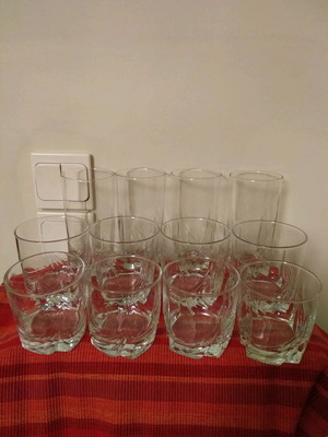 Glass set of 12 used embossed design glasses