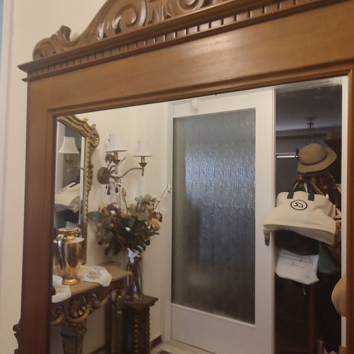 Shoe Cabinet with Mirror used, carved beech wood, capacity 24 pairs