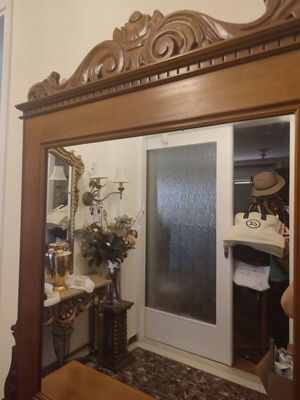 Shoe Cabinet with Mirror used, carved beech wood, capacity 24 pairs