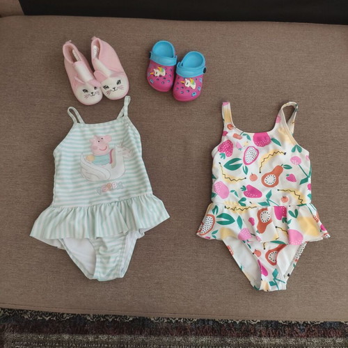 Set of two swimsuits N4 like new with gift winter slippers size 23 and sandals N20