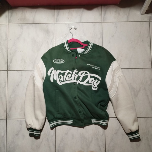 Bershka Varsity Jacket Size S green and beige like new