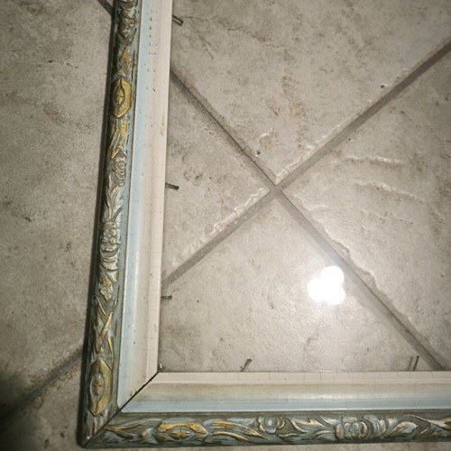 Vintage picture frame with glass used, gold and blue with embossed designs
