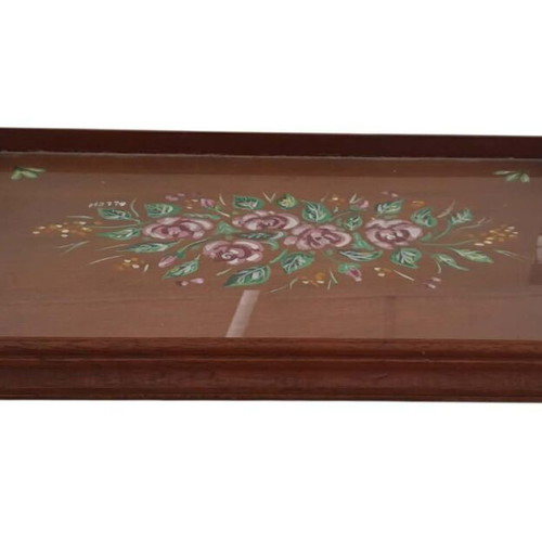 Wooden serving tray hand-painted with glass, used