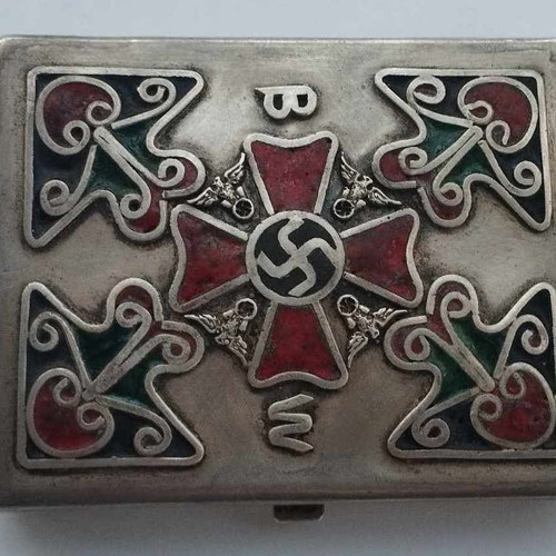 German Third Reich Silver and Enamel Cigarette Box used
