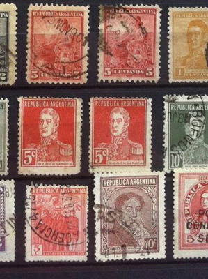 Argentine stamps used, set of 21 from 1882 to 1954