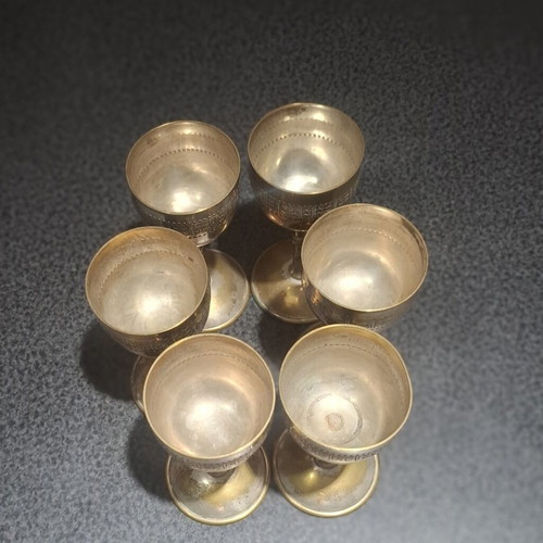 Liqueur glasses set of 6 used, vintage bronze with silver plating