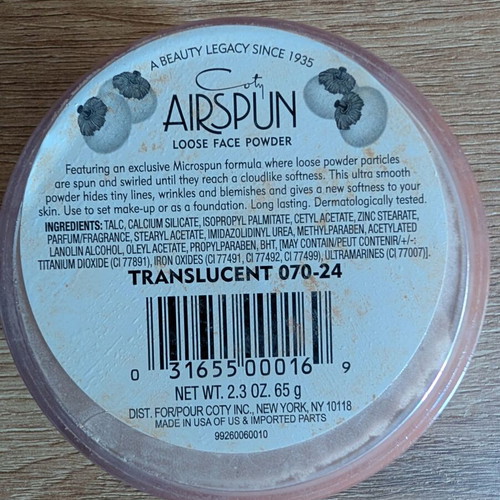 Coty Airspun Loose Face Powder used, shade Translucent 070-24