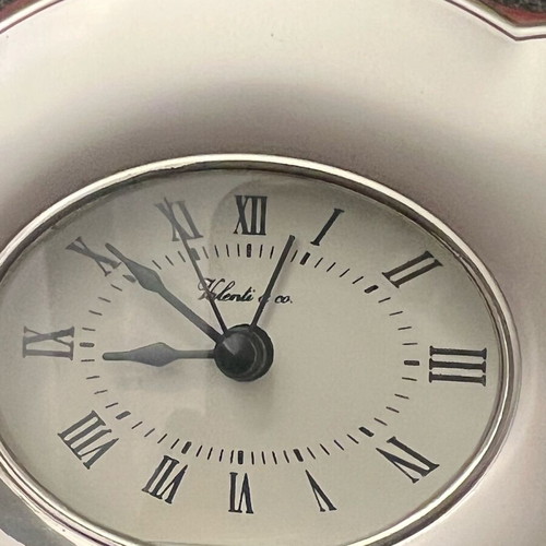 Table clock analog like new, silver-plated