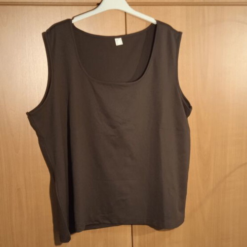Summer top used, brown, polyester stretch fabric