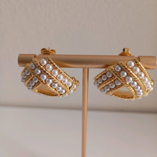 Stainless steel women's earrings new with pearl knot design gold-colored