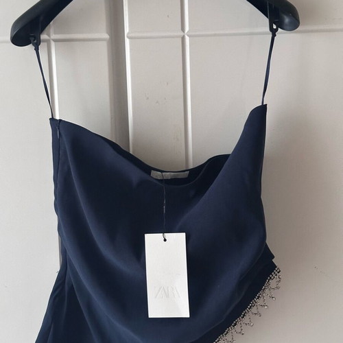Zara strapless blue top new with rhinestone detail
