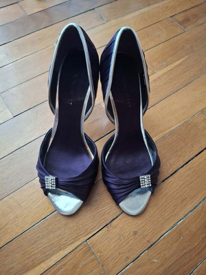 Nine West women's pumps with silver 7cm heel, satin, size 36-37, purple