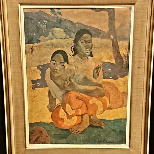 Paul Gauguin canvas copy painting used with vintage wooden frame 70s