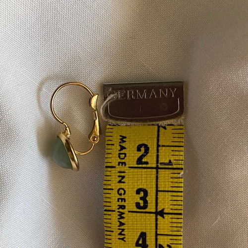 Handmade minimal retro earrings with green aventurine stone, gold color