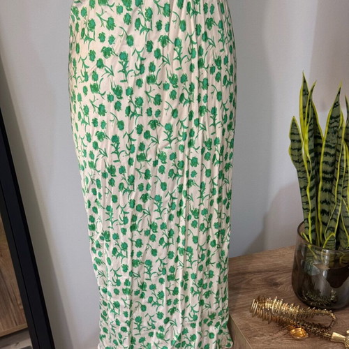 Zara satin midi dress with cream green flowers like new, size M