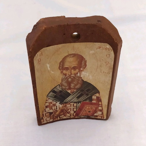 Religious icon Saint Athanasios made of tile like new