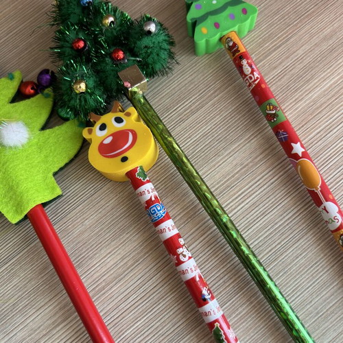 School supplies set Christmas pencils erasers and pen new
