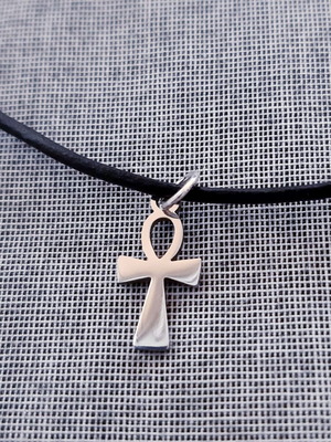 Ankh cross pendant new, silver color with genuine leather strap