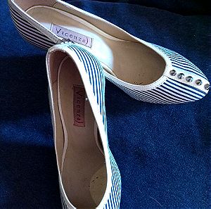 Γόβες Ριγέ 'Ασπρες - Μπλε / Striped heels in white - blue color