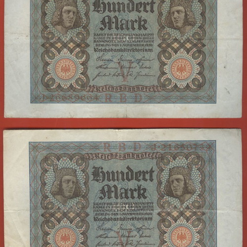 Mark Reichsbanknote 1920 used, pack of 2x100