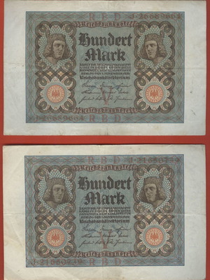Mark Reichsbanknote 1920 used, pack of 2x100