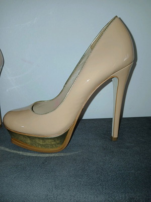 Buffalo double-layer leather patent platform pumps 12cm like new