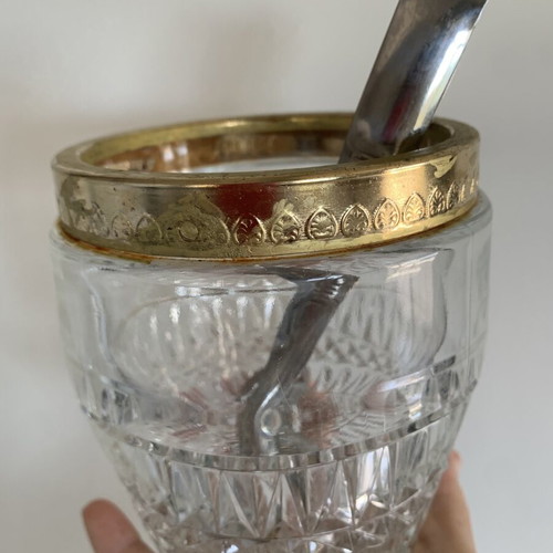Vintage ice bucket Canada 70s crystal with gold rim