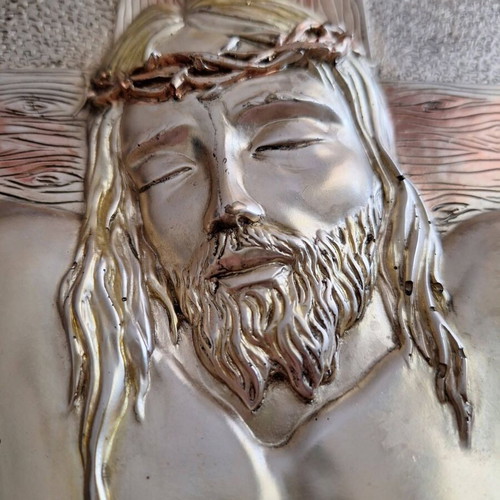 Religious icon The Crucifixion of Christ with 925 silver and gold details like new