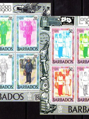 Σετ 2 φεγιέ γραμματοσήμων Barbados 1980 καινούργιο