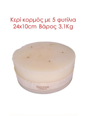 Candle log with 5 wicks used, 24x10cm