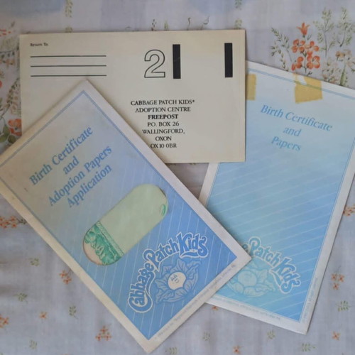 Set of 2 used vintage adoption papers and birth certificates Cabbage Patch Kids