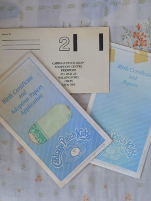 Set of 2 used vintage adoption papers and birth certificates Cabbage Patch Kids