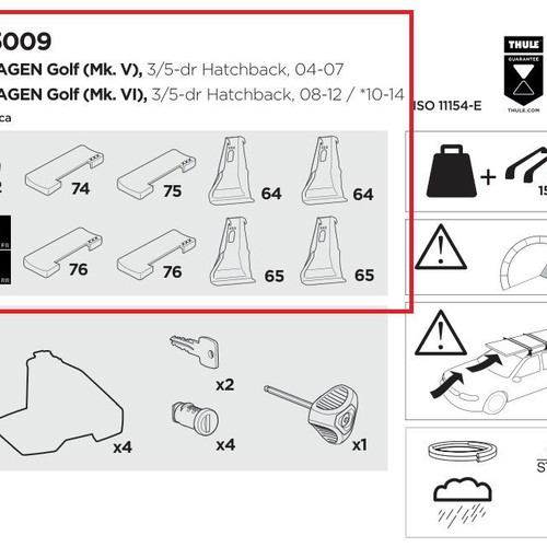 Thule Kit 145009 used for Volkswagen Golf Mk V and Mk VI