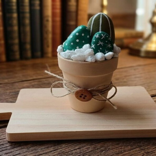Handmade Mini Flower Pot with Painted Cacti New