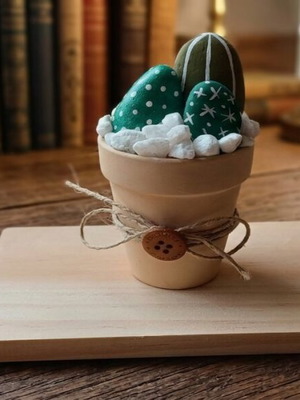 Handmade Mini Flower Pot with Painted Cacti New