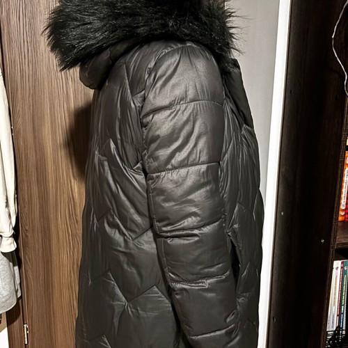 Black women's long jacket with hood like new