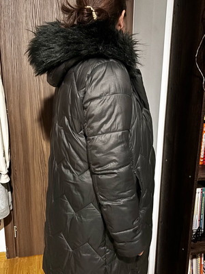 Black women's long jacket with hood like new