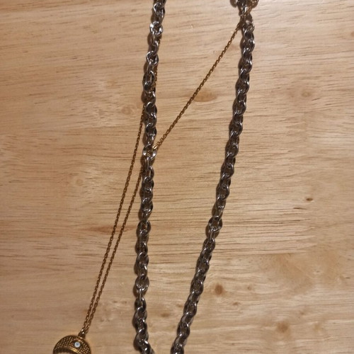 Double necklace new with gold crescent and steel chain