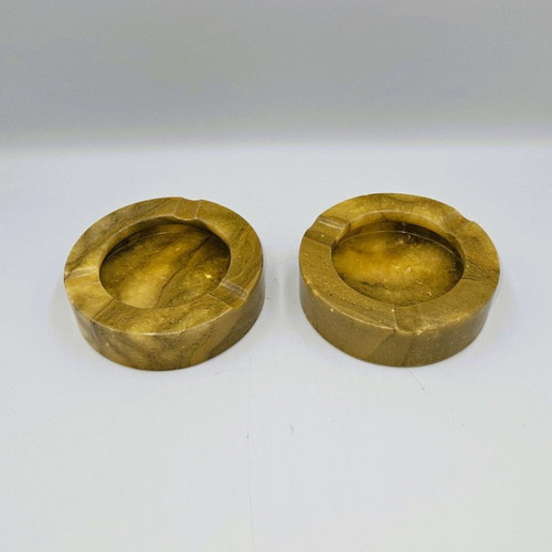 Alabaster ashtrays used, set of 2, handmade Greek