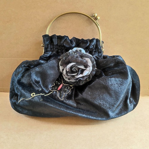 Victorian style black velvet clutch bag like new